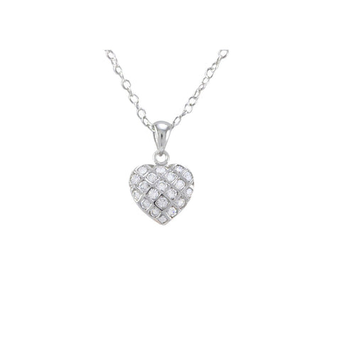Sterling Silver Heart Necklace Mini Pendant Clear CZ Cubic Zirconia Pave Stones - Jewelryland.com