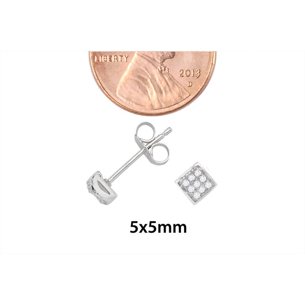 Sterling Silver Stud Earrings Mini Square Dome Clear Pave CZ Cubic Zirconia 5mm - Jewelryland.com