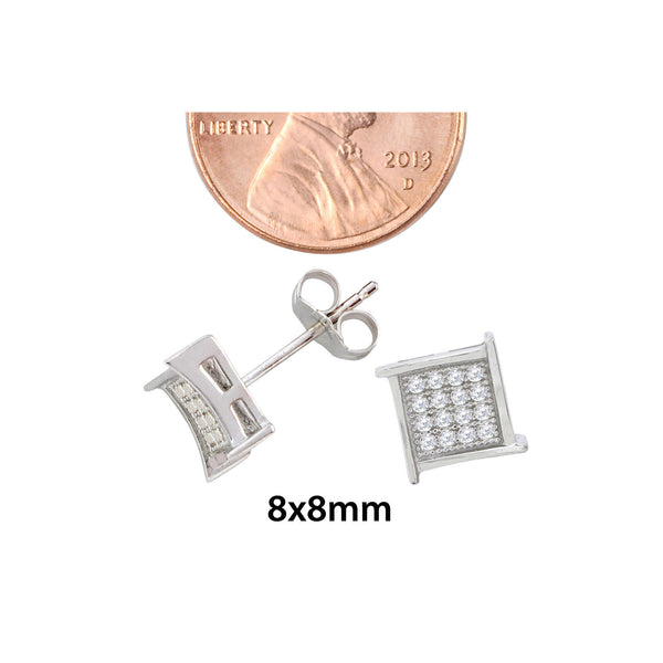 Sterling Silver Stud Earrings Kite Shaped Micropave Clear CZ Overhang Design 8mm - Jewelryland.com