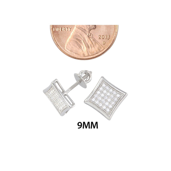 Screwback Stud Earrings Sterling Silver CZ Cubic Zirconia 9mm Kite - Jewelryland.com