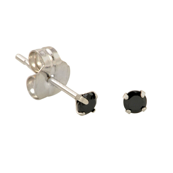 10k White Gold Black CZ Stud Earrings Cubic Zirconia Round Prong Set - Jewelryland.com