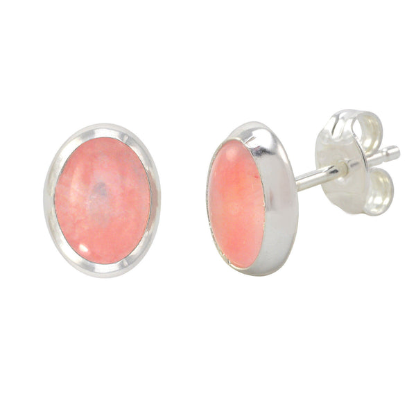 Rose Quartz Gemstone Stud Earrings Sterling Silver 9mm x 7mm Oval - Jewelryland.com