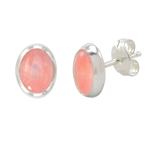 Rose Quartz Gemstone Stud Earrings Sterling Silver 9mm x 7mm Oval - Jewelryland.com