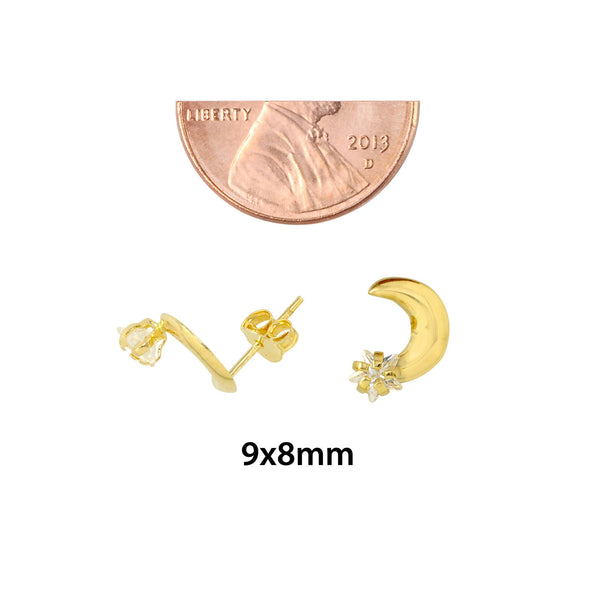 10k Yellow Gold Moon and Star Stud Earrings with Pushbacks 9mm x 8mm - Jewelryland.com