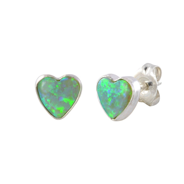 Green Opal Heart Stud Earrings 6mm Sterling Silver 925 - Jewelryland.com