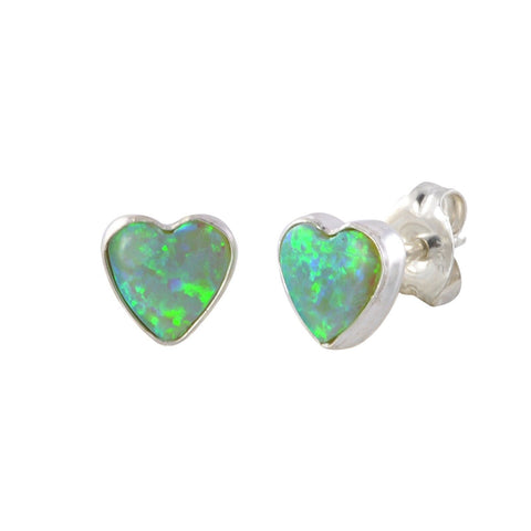 Green Opal Heart Stud Earrings 6mm Sterling Silver 925 - Jewelryland.com