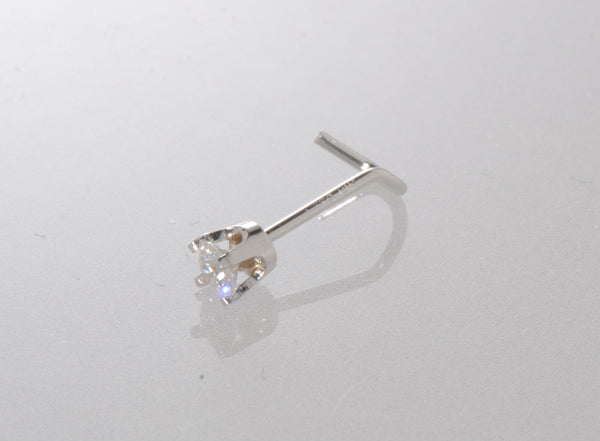 20g 14k White Gold .075 ct Genuine Diamond Nose Stud Nose Pin - Curved 7.5pt - Jewelryland.com