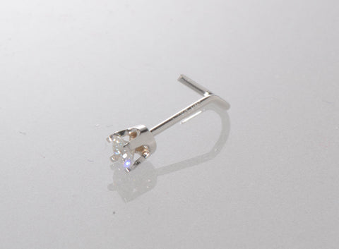 20g 14k White Gold .075 ct Genuine Diamond Nose Stud Nose Pin - Curved 7.5pt - Jewelryland.com