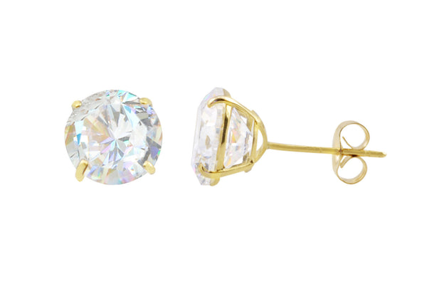14k Yellow Gold Stud Earrings Clear Round Cubic Zirconia Basket Set - Jewelryland.com