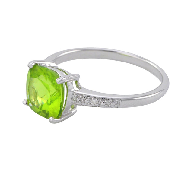 Sterling Silver .01ct Genuine Diamond Ring with Square 8mm Peridot - Jewelryland.com