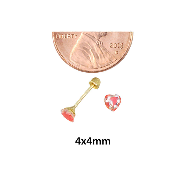 10k Yellow Gold Shadow Box Red Heart Screwback Stud Earrings 4x4 - Jewelryland.com