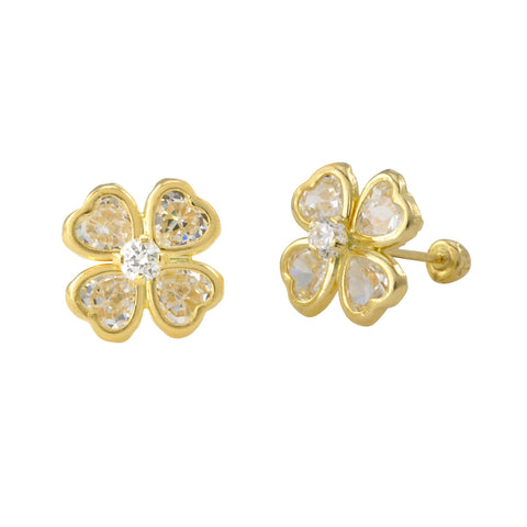 Four Leaf Clover Stud Earrings 10k Yellow Gold with Screwbacks Irish Luck 10x10 - Jewelryland.com