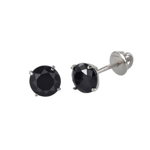 Mens Sterling Silver Round Black CZ Stud Screwback Earrings Basket Set - Jewelryland.com