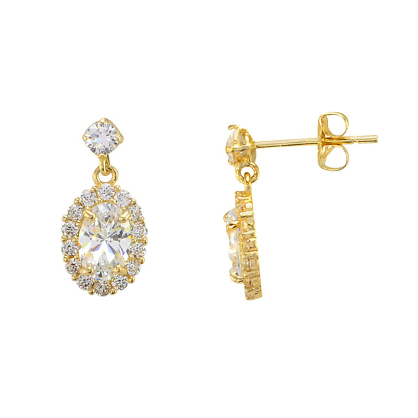 10k Yellow Gold Dangle Drop Post Earrings Oval Cubic Zirconia 14mm x 7mm - Jewelryland.com