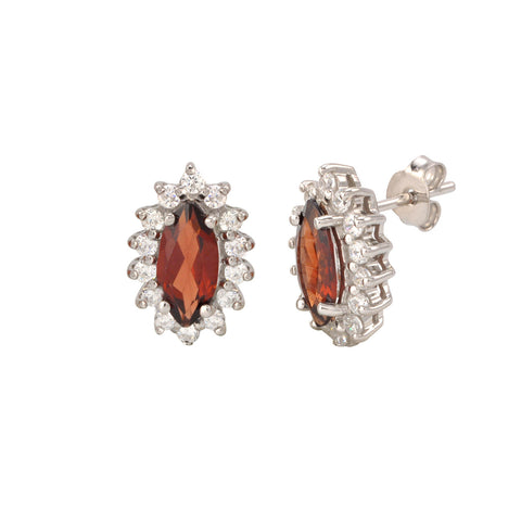 Garnet Gemstone Stud Earrings 925 Sterling Silver Elongated Oval - Jewelryland.com