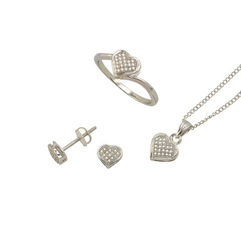 Diamond Heart Ring Necklace Earrings Set Sterling Silver (.25 cttw, I-J, I2-I3) - Jewelryland.com