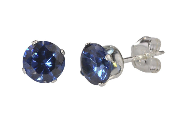 Sterling Silver Earrings Blue Sapphire September Birthstone Studs Round Prong - Jewelryland.com