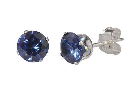 Sterling Silver Earrings Blue Sapphire September Birthstone Studs Round Prong - Jewelryland.com