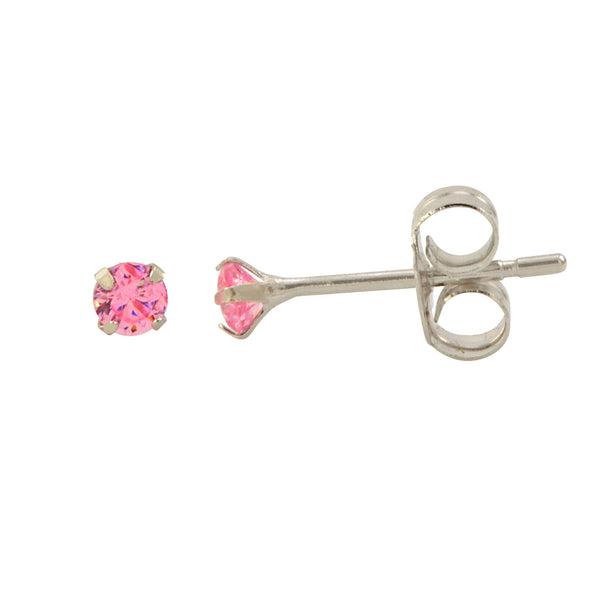 14k White Gold Pink CZ Earrings Round Cubic Zirconia October Birthstone Studs - Jewelryland.com