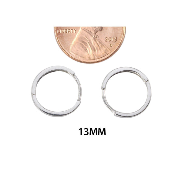 10k White Gold Hoop Earrings 13mm Medium Hinged Hoops - Flat Tube Design - Jewelryland.com