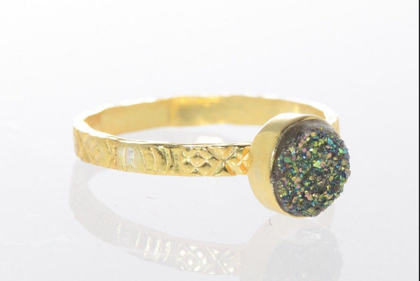 Sterling Silver Amethyst Druzy Ring 18k Gold Plated Multicolor Purple Green SZ6 - Jewelryland.com