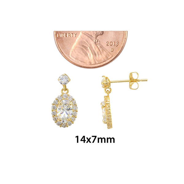 10k Yellow Gold Dangle Drop Post Earrings Oval Cubic Zirconia 14mm x 7mm - Jewelryland.com