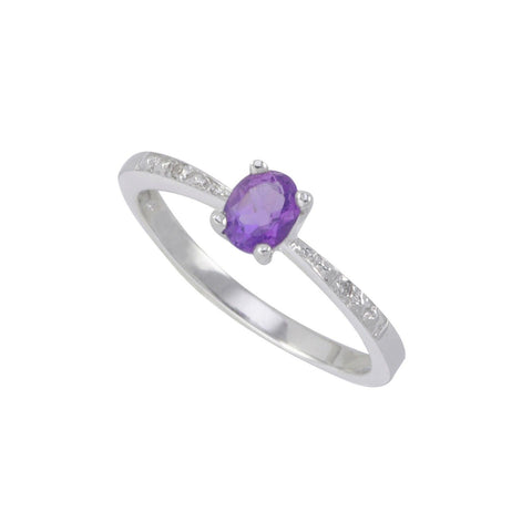 Sterling Silver .01ct Genuine Diamond Ring with Amethyst Stone Rectangle 5x4mm - Jewelryland.com