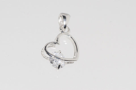 Small Heart Pendant Clear CZ Cubic Zirconia 19mm, .925 Sterling Silver - Jewelryland.com