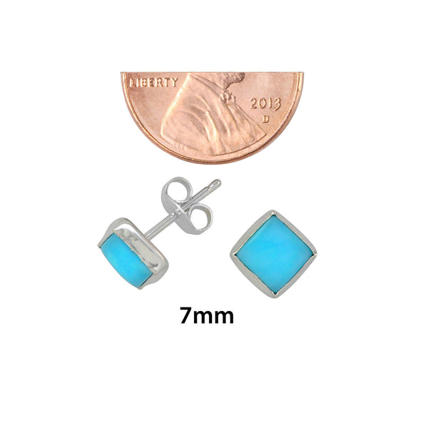 Sterling Silver Square Larimar Stud Earrings 7mm - Jewelryland.com