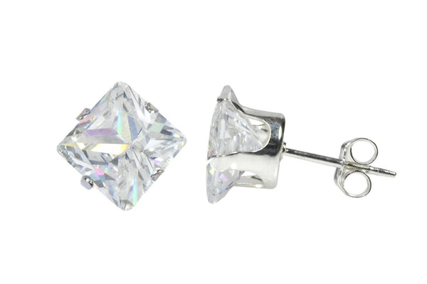 925 Sterling Silver Square Princess Cut Clear CZ Stud Earrings Prong Set - Jewelryland.com