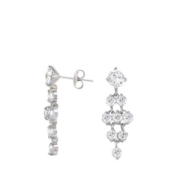 Sterling Silver Chandelier Earrings Clear CZ Cubic Zirconia - Jewelryland.com