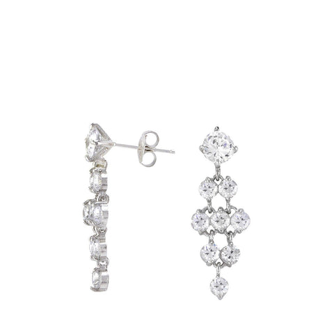 Sterling Silver Chandelier Earrings Clear CZ Cubic Zirconia - Jewelryland.com