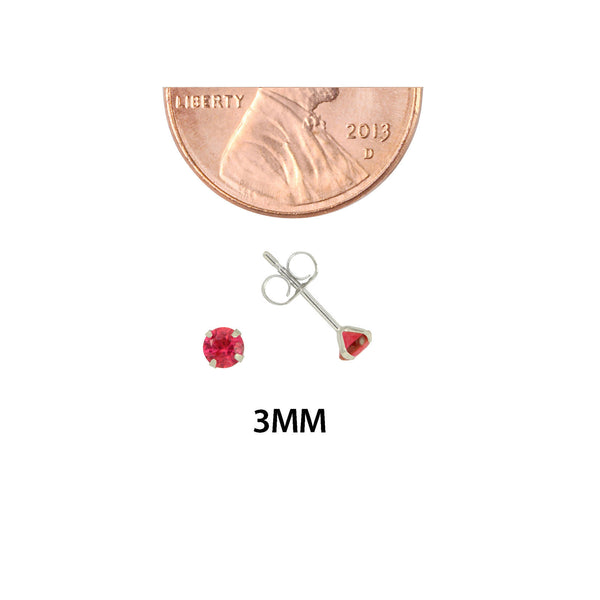 10k White Gold Red Ruby CZ Stud Earrings Cubic Zirconia Round Prong Set - Jewelryland.com