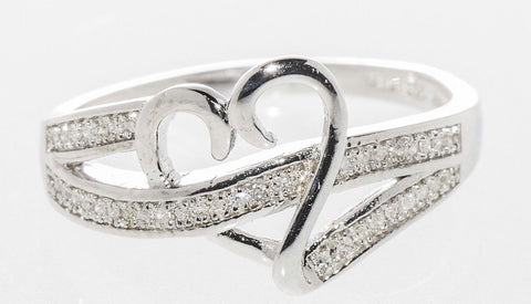 .925 Sterling Silver Pave Swoosh Heart Diamond Ring - .16TCW, Size 7 - Jewelryland.com