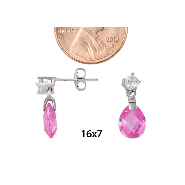 Sterling Silver Dangle Earrings Teardrop Pink Briolette Cubic Zirconia CZ - Jewelryland.com