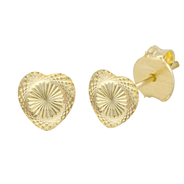Laser Cut Heart Stud Earrings with Center Circle 10k Yellow Gold Pushbacks 5mm - Jewelryland.com