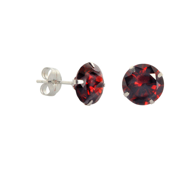 10k White Gold Red Garnet CZ Stud Earrings Cubic Zirconia Round Prong Set - Jewelryland.com