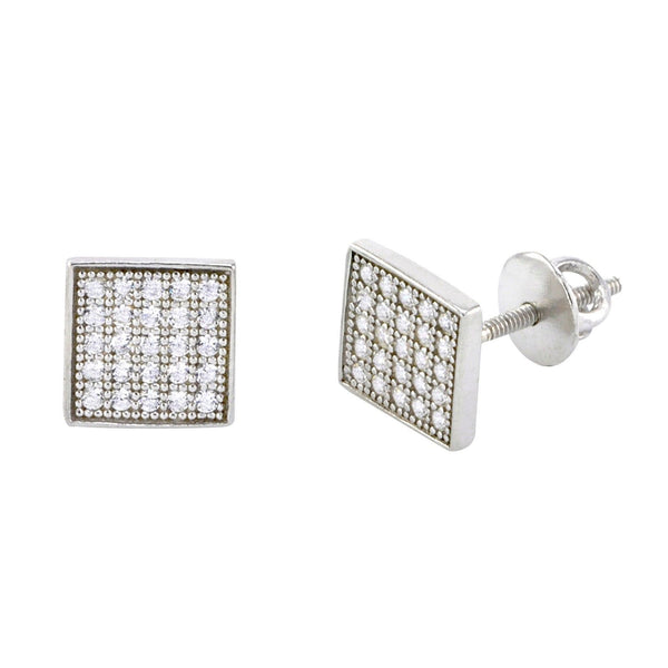 Screw Back Stud Earrings .925 Sterling Silver Cubic Zirconia 7mm Square Unisex - Jewelryland.com