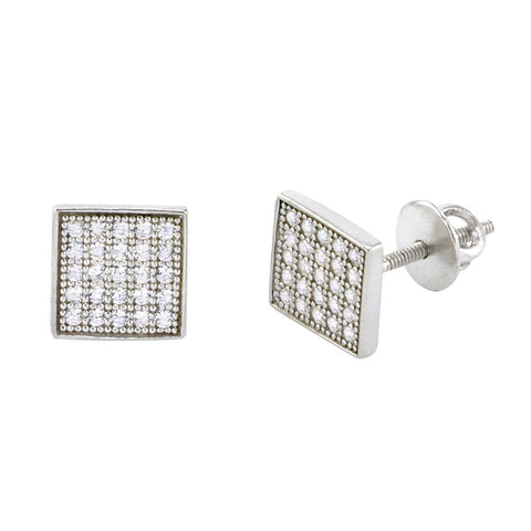 Screw Back Stud Earrings .925 Sterling Silver Cubic Zirconia 7mm Square Unisex - Jewelryland.com