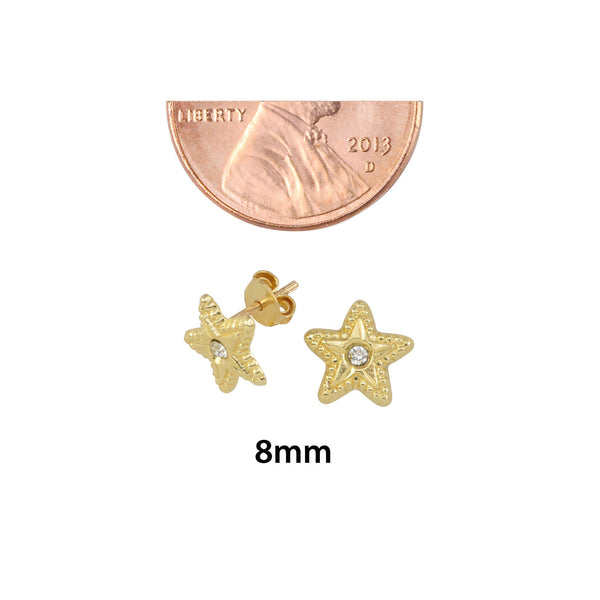 Star with Cubic Zirconia Stud Earrings 10k Yellow Gold with Pushbacks 7mm - Jewelryland.com