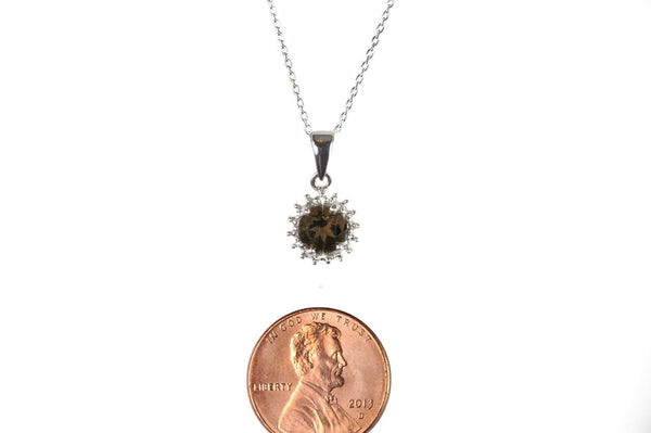 Sterling Silver Diamond and Smoky Quartz Necklace - 6mm Round Stone, 18" Chain - Jewelryland.com