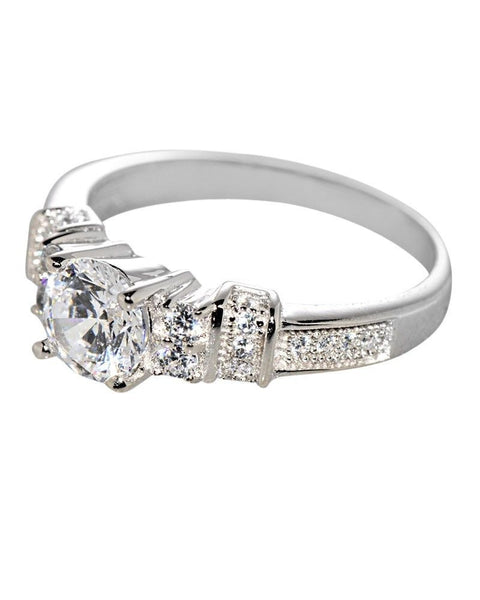 Sterling Silver 6mm Cubic Zirconia CZ Cocktail Ring - Jewelryland.com