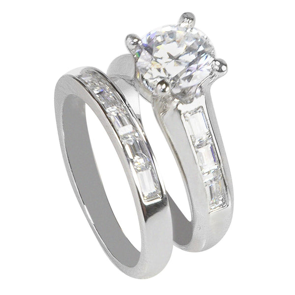 Bridal Ring Set High Polish Sterling Silver 7mm Cubic Zirconia AAA Grade CZ - Jewelryland.com