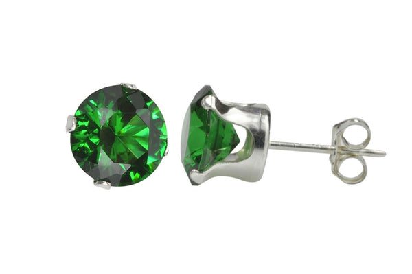 Sterling Silver 925 Round Emerald Green CZ Stud Earrings - Jewelryland.com