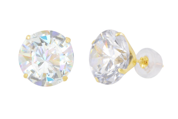 14k Yellow Gold Round CZ Cubic Zirconia Stud Earrings with Safety Silicone Backs - Jewelryland.com