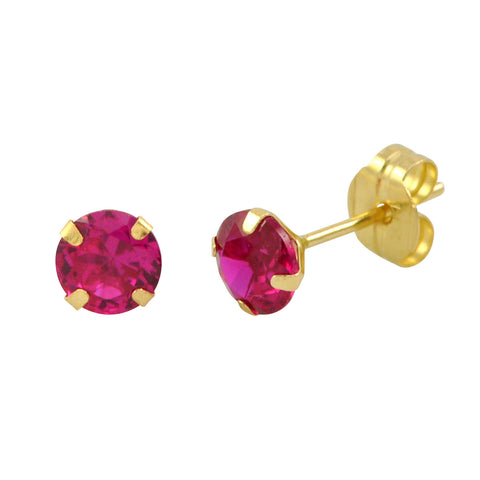 14k Yellow Gold Red Ruby Cubic Zirconia Stud Earrings Round Birthstone CZ - Jewelryland.com