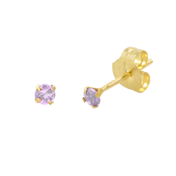 14k Yellow Gold Lavender Cubic Zirconia Stud Earrings Round Birthstone CZ - Jewelryland.com