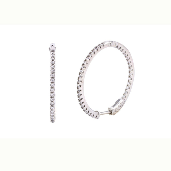 Cubic Zirconia Hoop Earrings CZ .925 Sterling Silver 29mm Push Latch Lock - Jewelryland.com