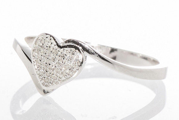 Sterling Silver Diamond Heart Ring .10ct, Micropave Setting, Size 7.5 - Jewelryland.com