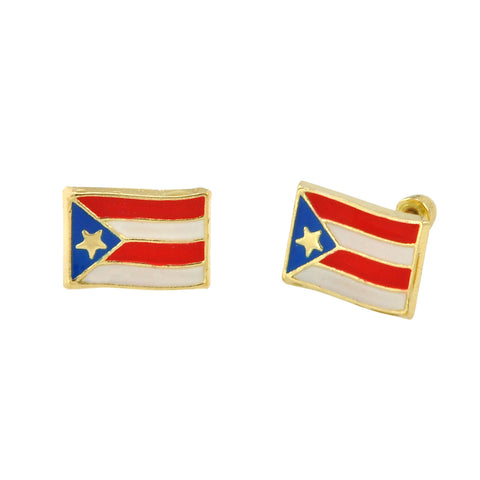 10k Yellow Gold Earrings Puerto Rico Flag Studs with Screwbacks - Jewelryland.com